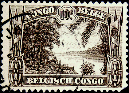 Конго бельгийское 1931 год . Национальный парк . Река Санкуру . 10 с . Каталог 1,40 фунта . 